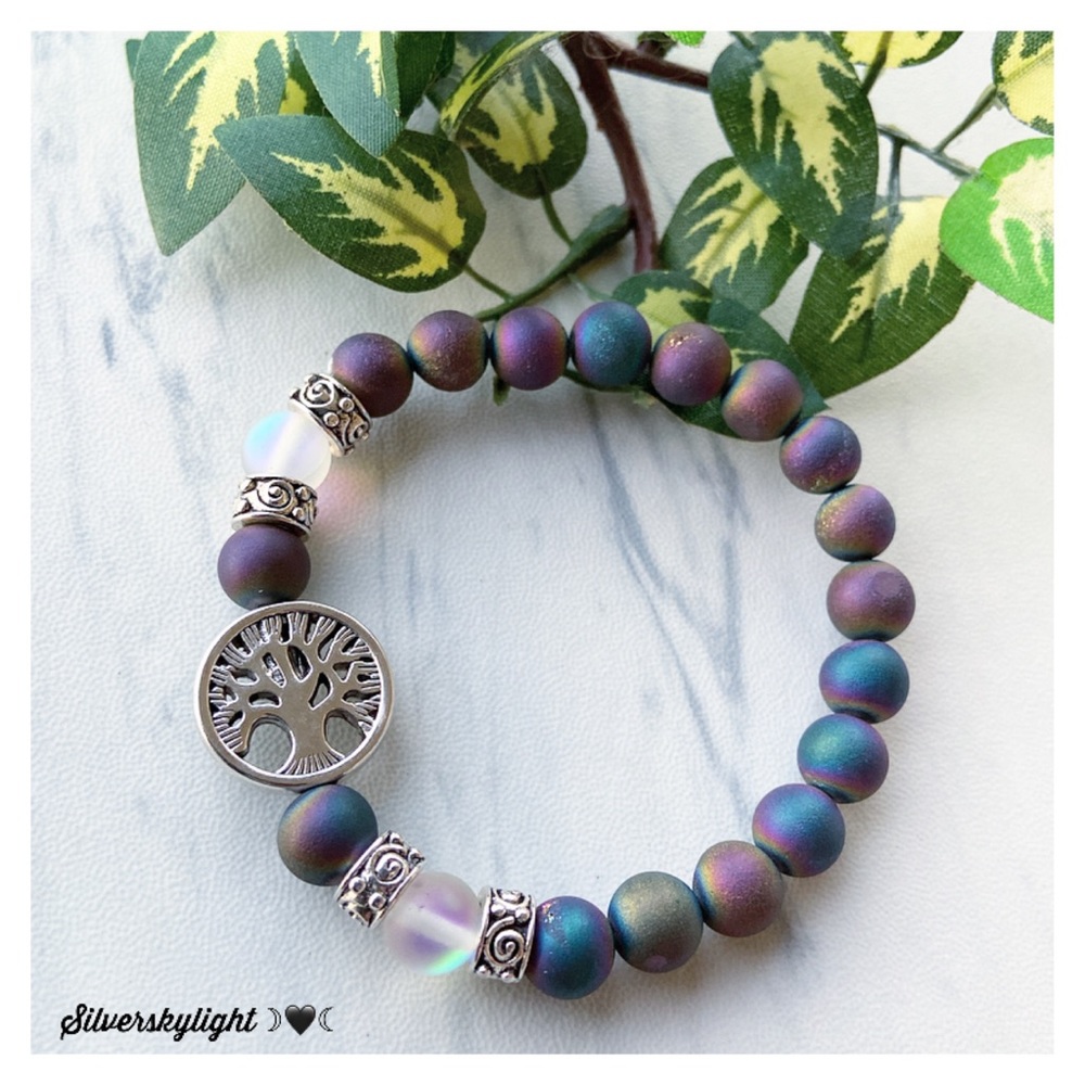 Genuine purple druzy quartz & opalite bracelet - Picture 1 of 10
